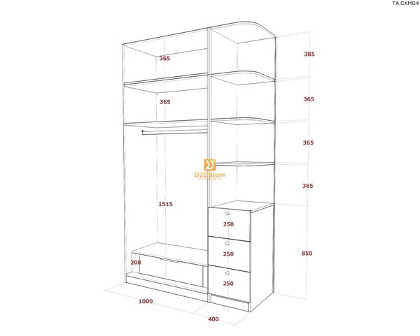 Tủ áo cánh kính cửa mở TA.CKM04