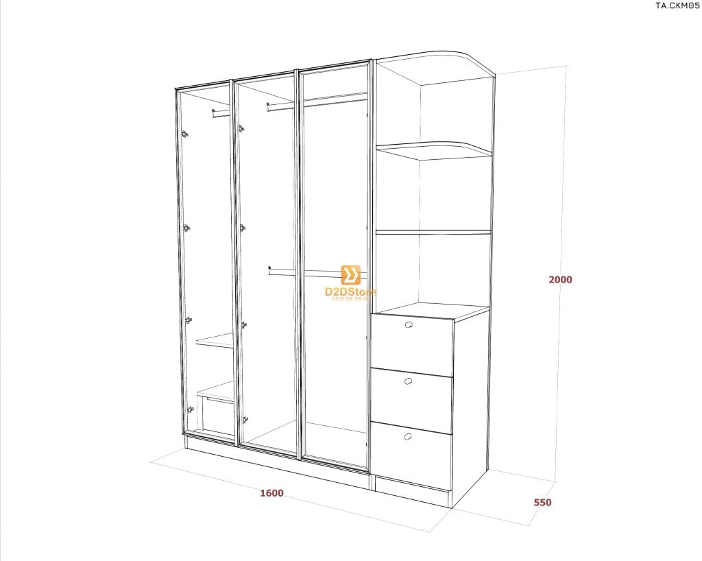 Tủ áo cánh kính cửa mở TA.CKM05