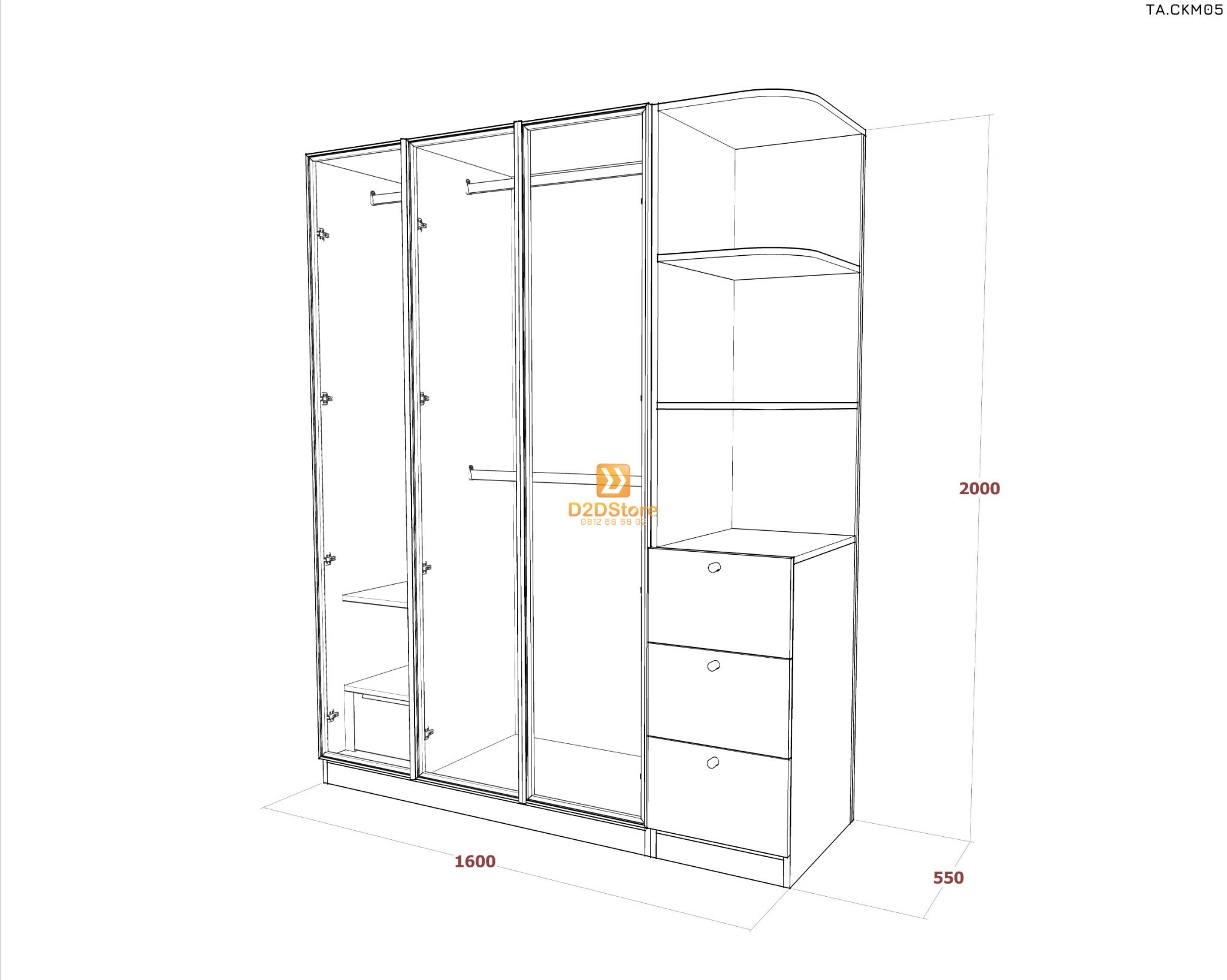  Tủ áo cánh kính cửa mở TA.CKM05 