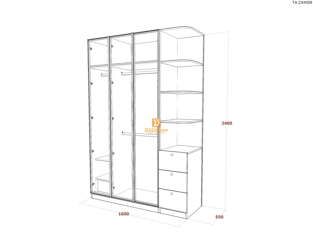 Tủ áo cánh kính cửa mở TA.CKM06