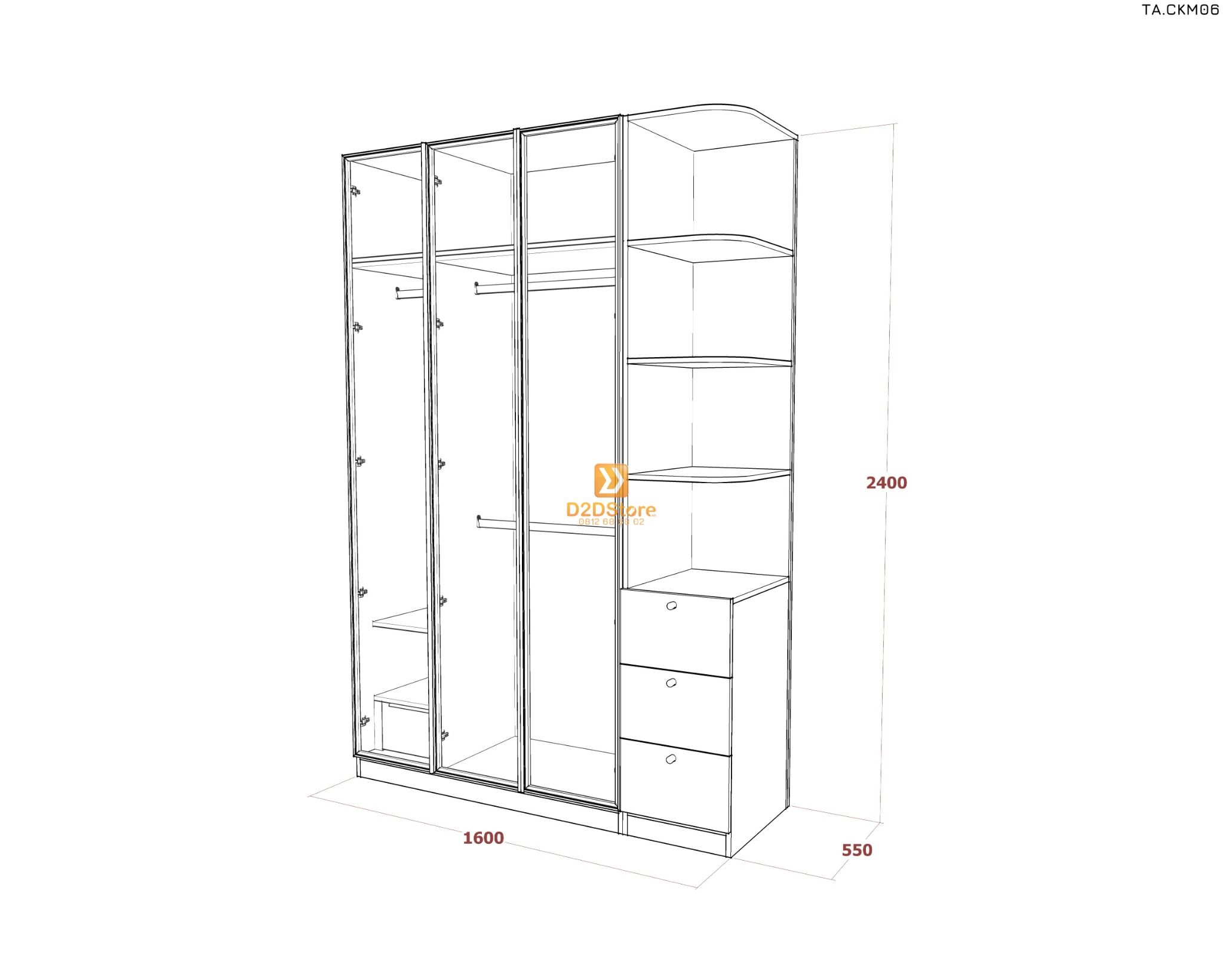  Tủ áo cánh kính cửa mở TA.CKM06 