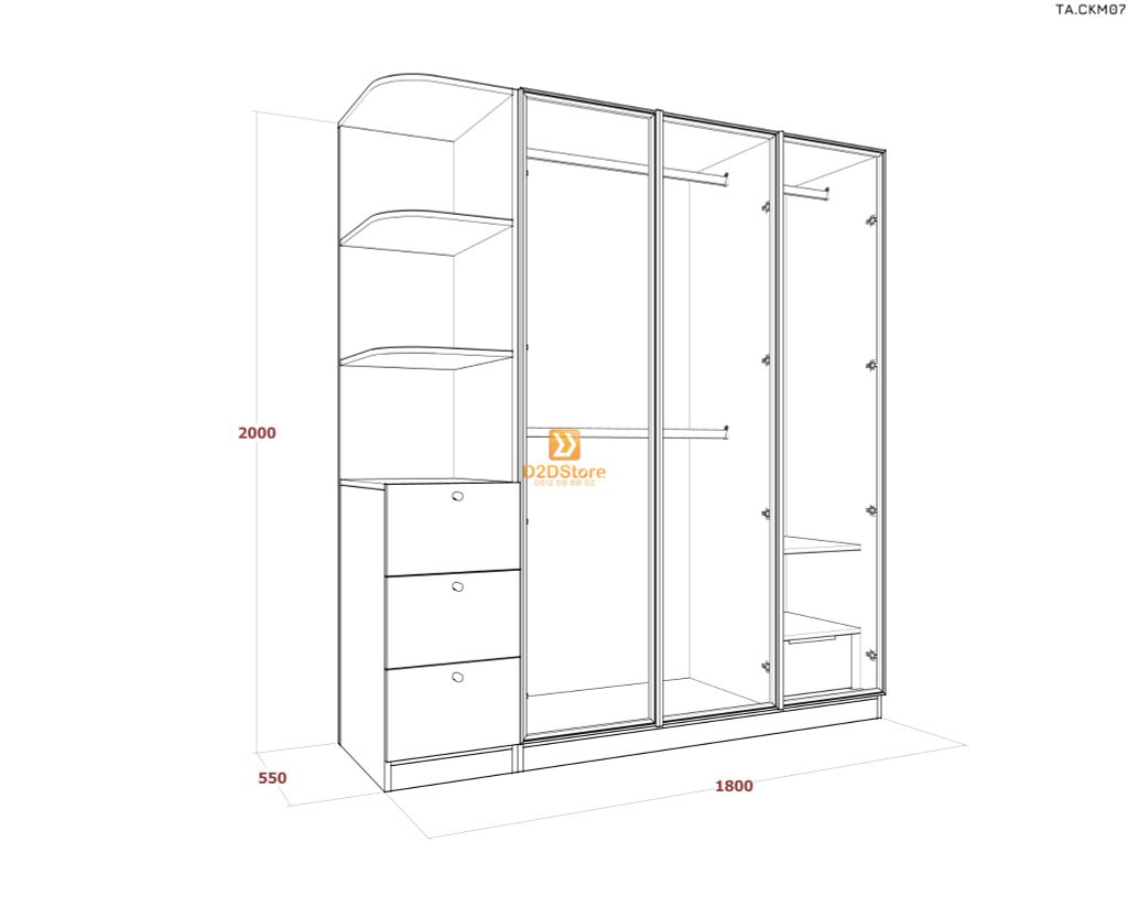 Tủ áo cánh kính cửa mở TA.CKM07