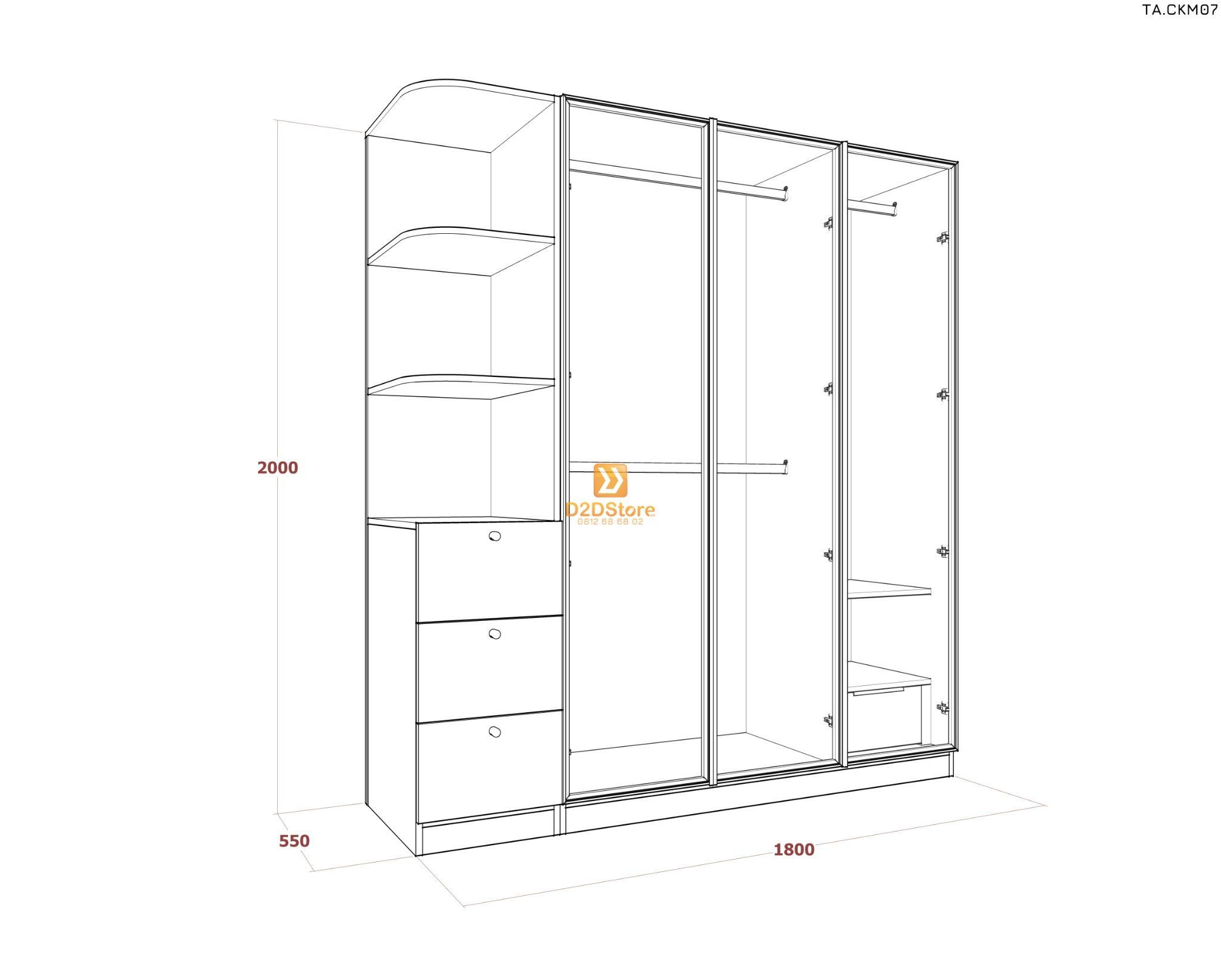  Tủ áo cánh kính cửa mở TA.CKM07 