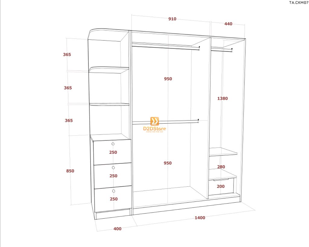 Tủ áo cánh kính cửa mở TA.CKM07