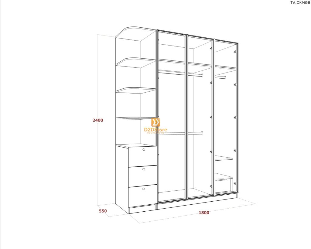 Tủ áo cánh kính cửa mở TA.CKM08