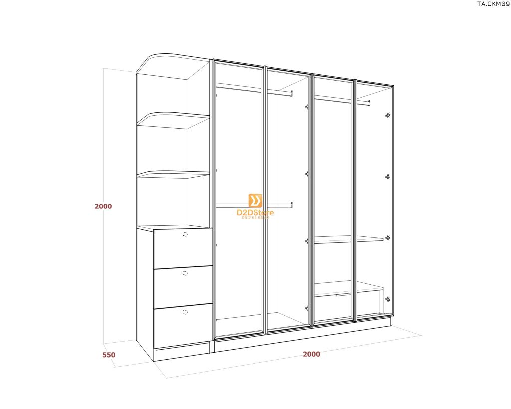 Tủ áo cánh kính cửa mở TA.CKM09