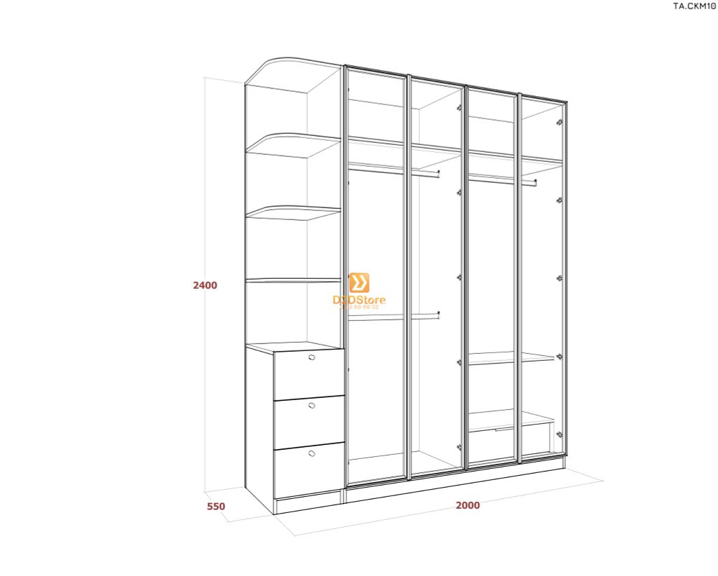 Tủ áo cánh kính cửa mở TA.CKM10