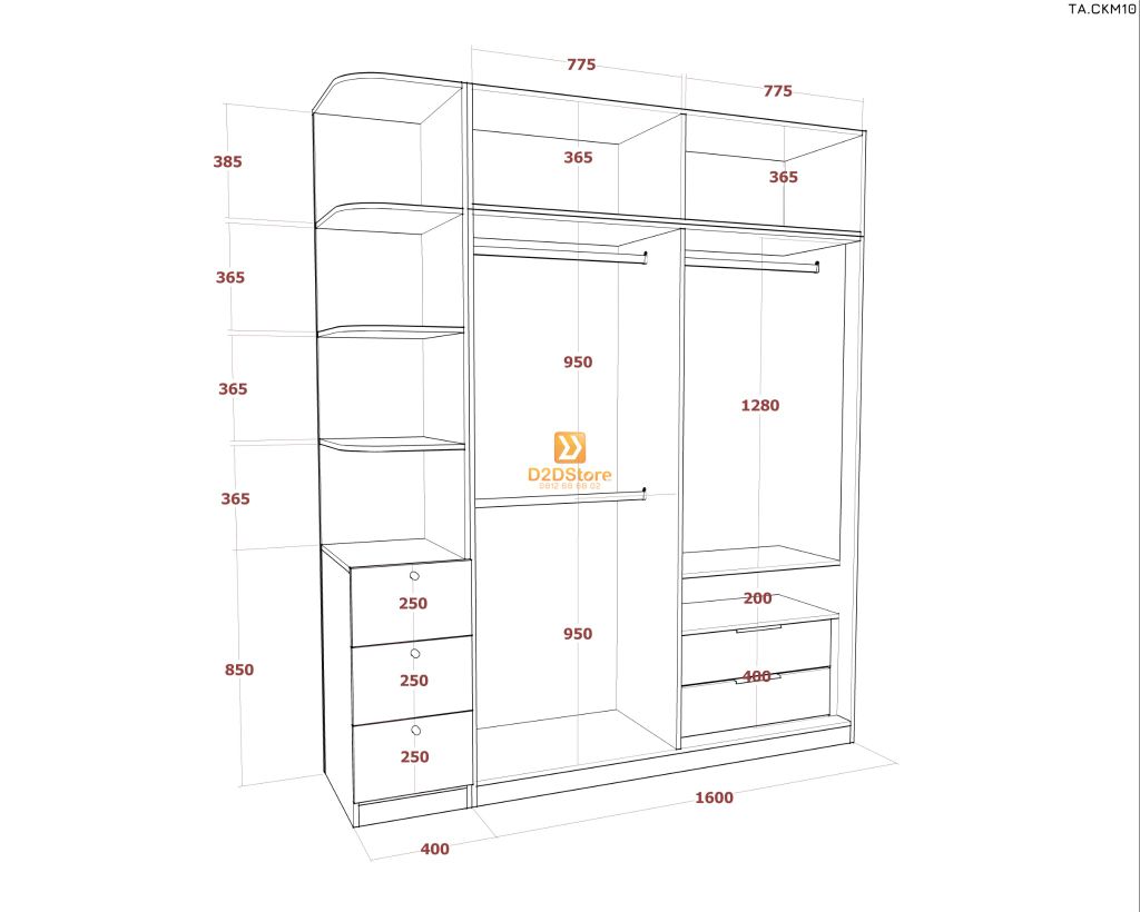 Tủ áo cánh kính cửa mở TA.CKM10