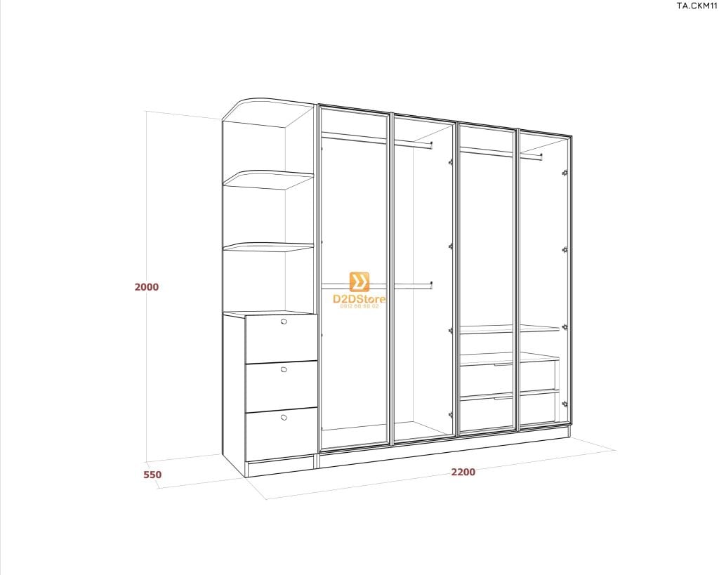 Tủ áo cánh kính cửa mở TA.CKM11