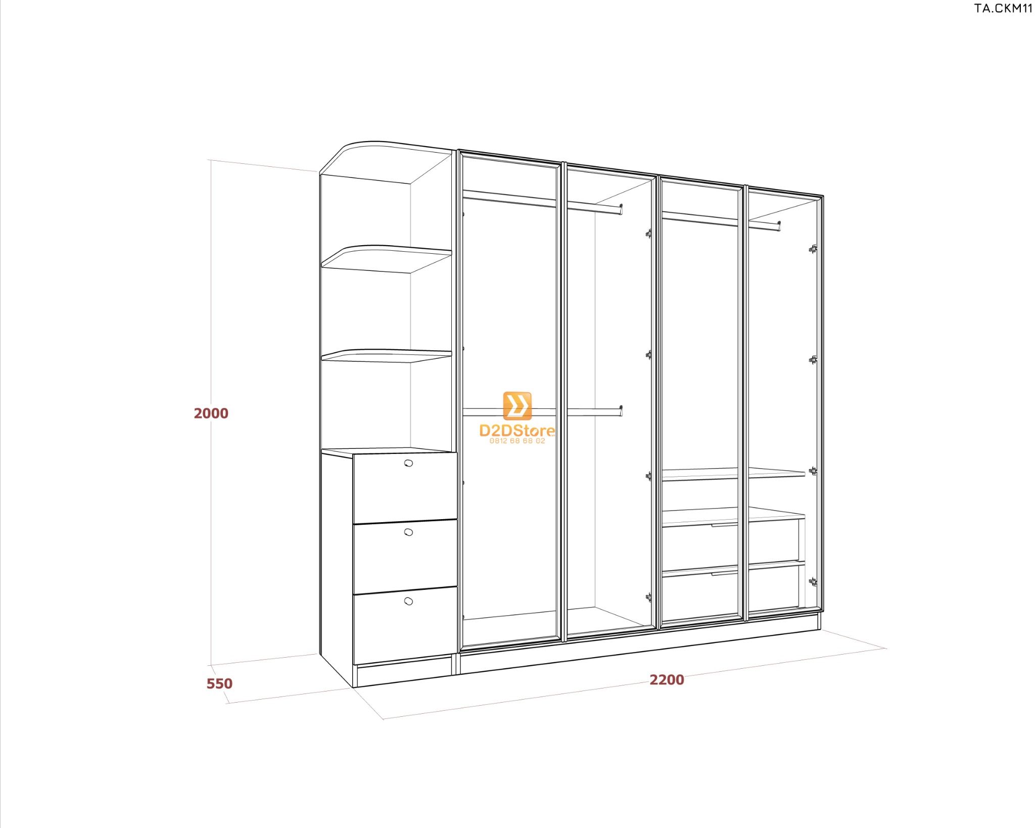  Tủ áo cánh kính cửa mở TA.CKM11 