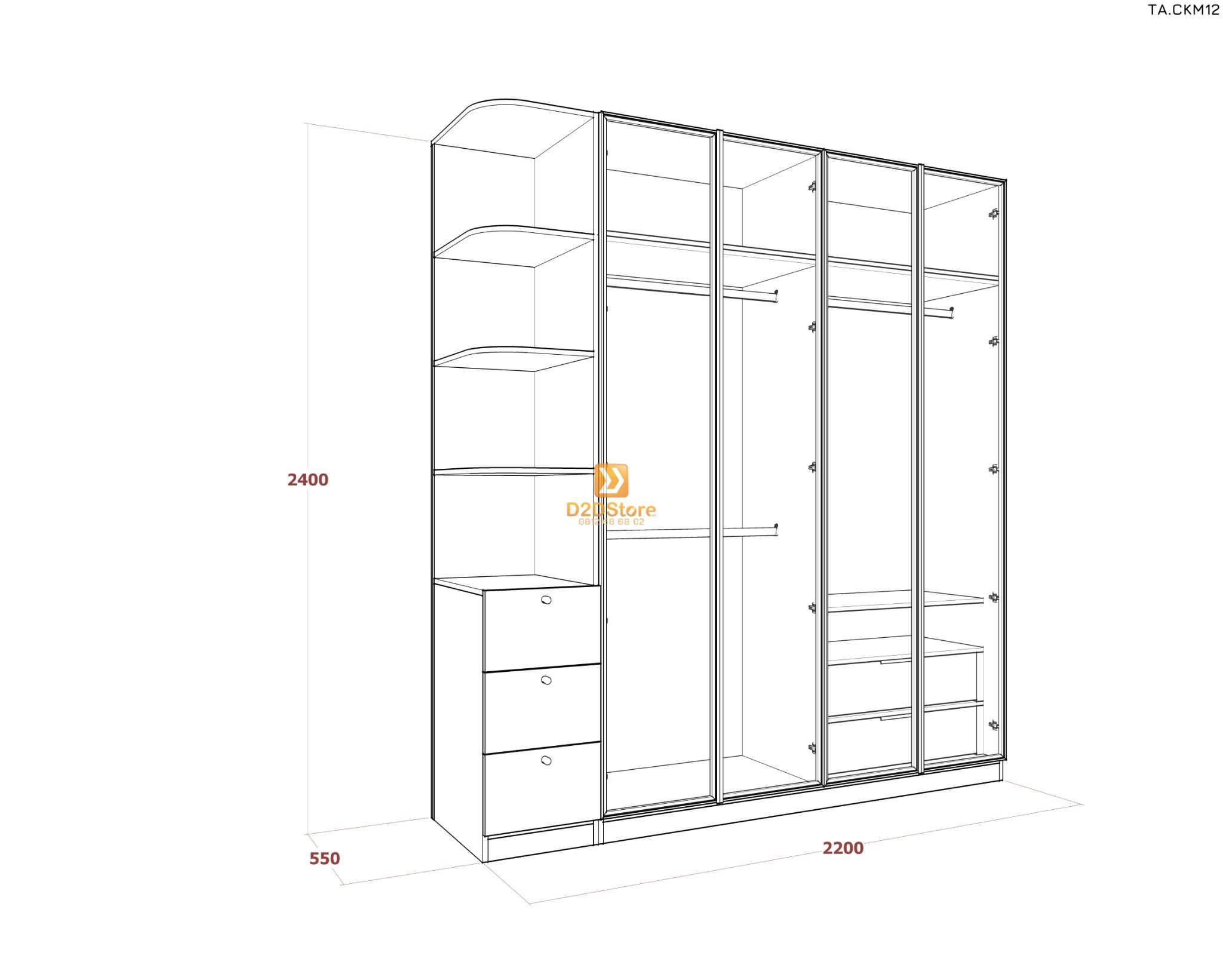  Tủ áo cánh kính cửa mở TA.CKM12 