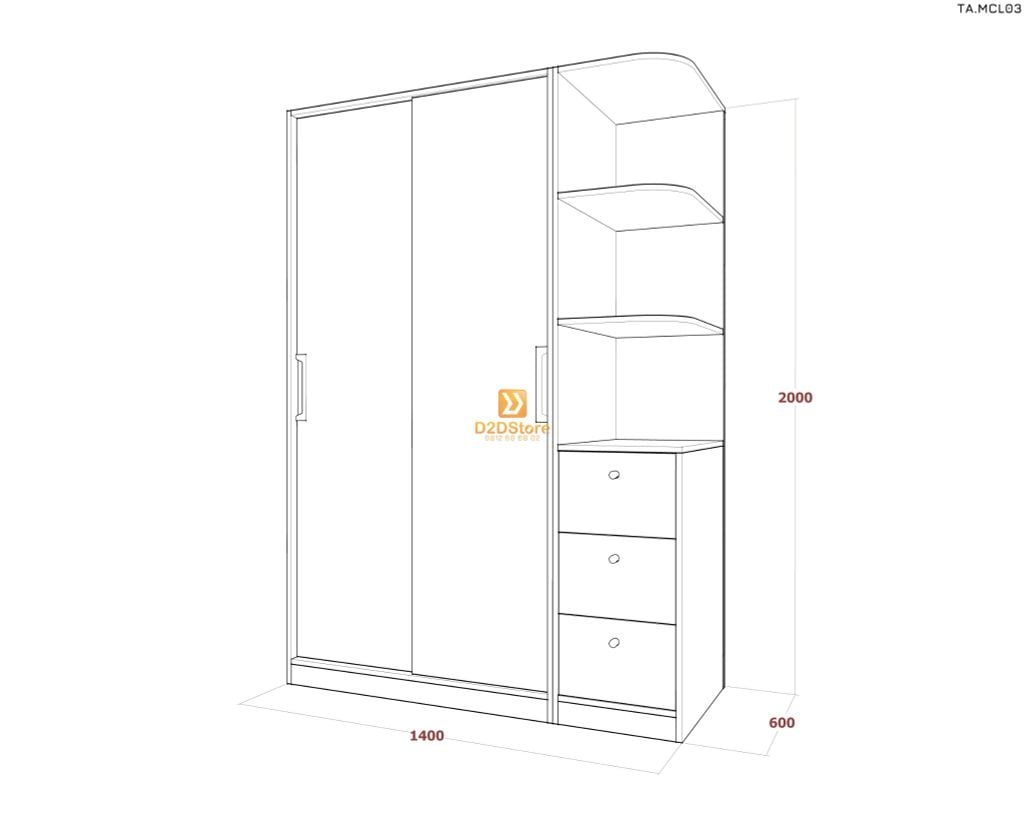 Tủ quần áo melamine cửa lùa TA.MCL03