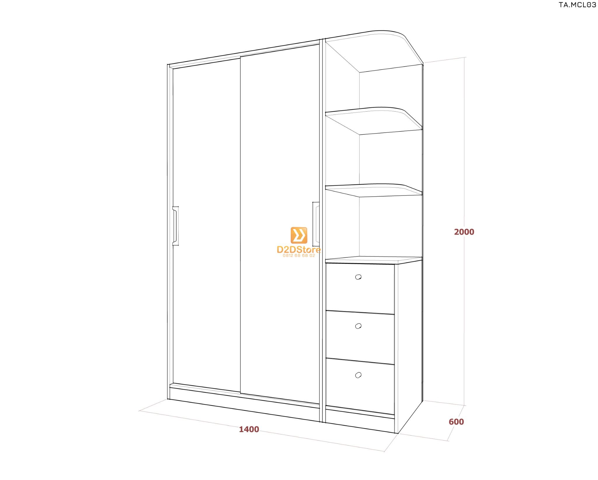  Tủ quần áo melamine cửa lùa TA.MCL03 