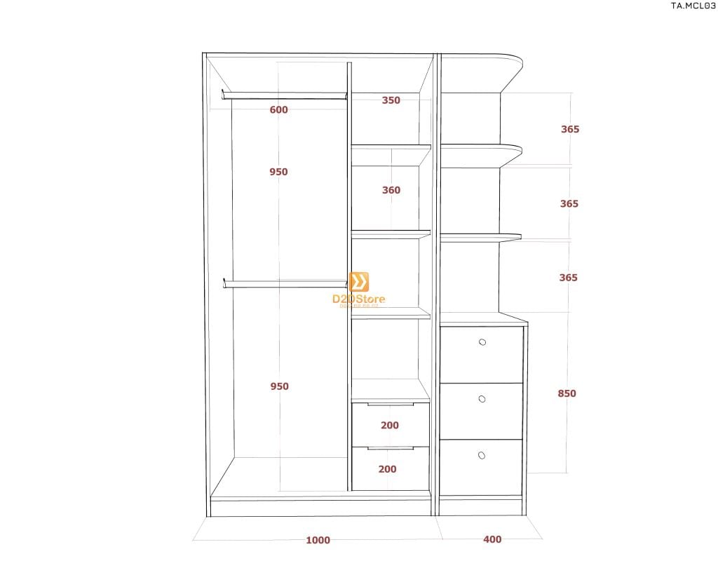 Tủ quần áo melamine cửa lùa TA.MCL03