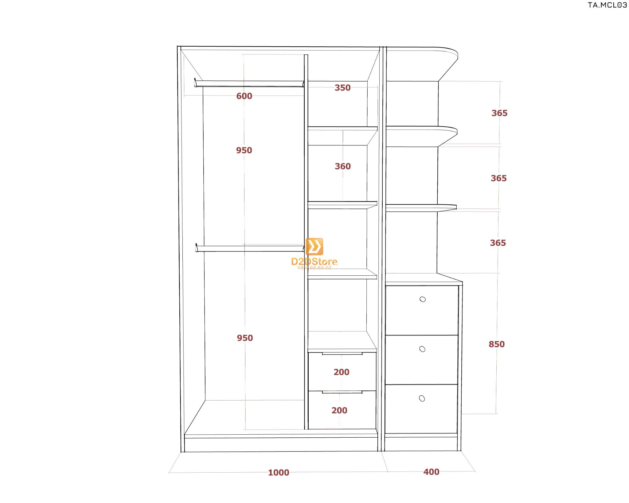  Tủ quần áo melamine cửa lùa TA.MCL03 