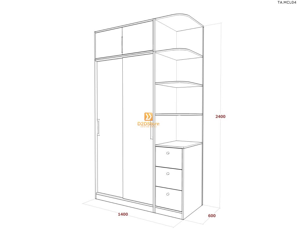 Tủ quần áo melamine cửa lùa TA.MCL04