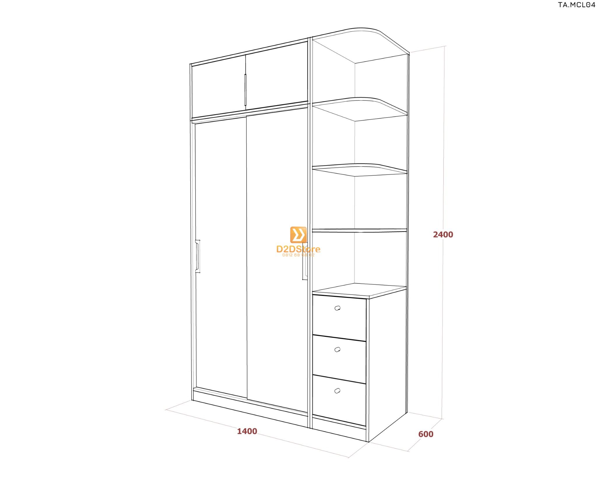  Tủ quần áo melamine cửa lùa TA.MCL04 