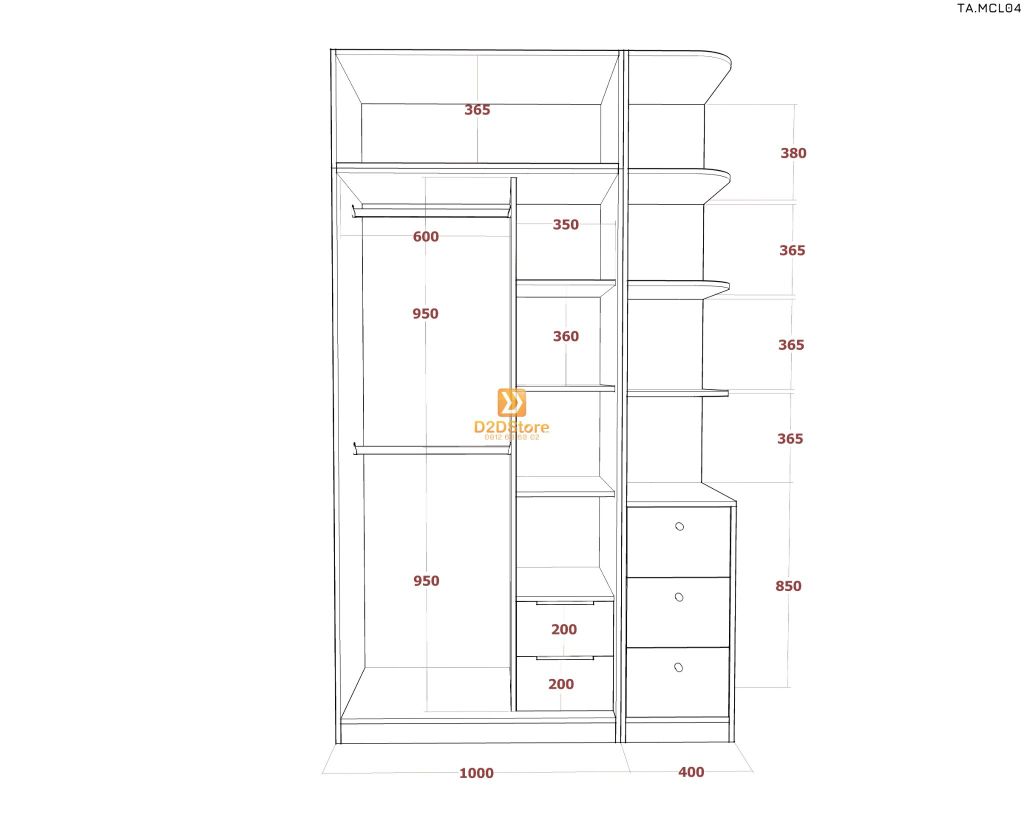 Tủ quần áo melamine cửa lùa TA.MCL04