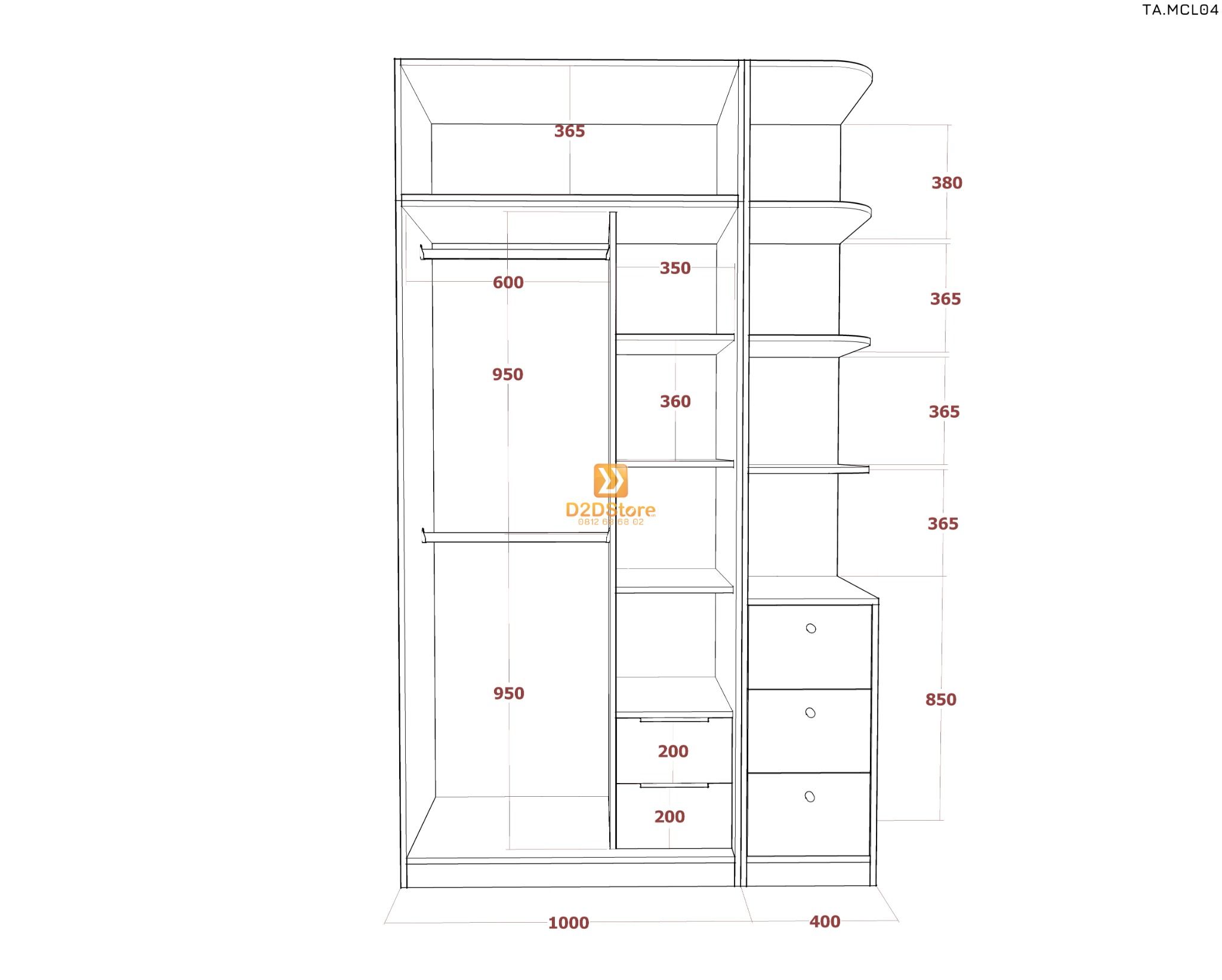  Tủ quần áo melamine cửa lùa TA.MCL04 