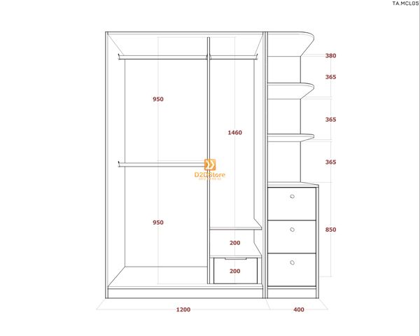 Tủ quần áo melamine cửa lùa TA.MCL05