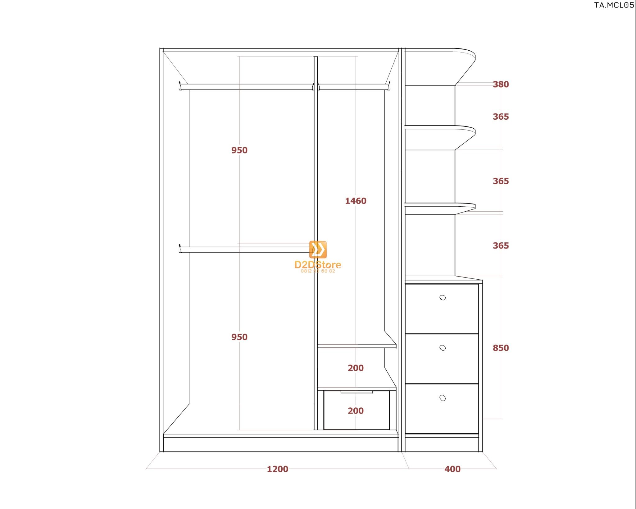  Tủ quần áo melamine cửa lùa TA.MCL05 