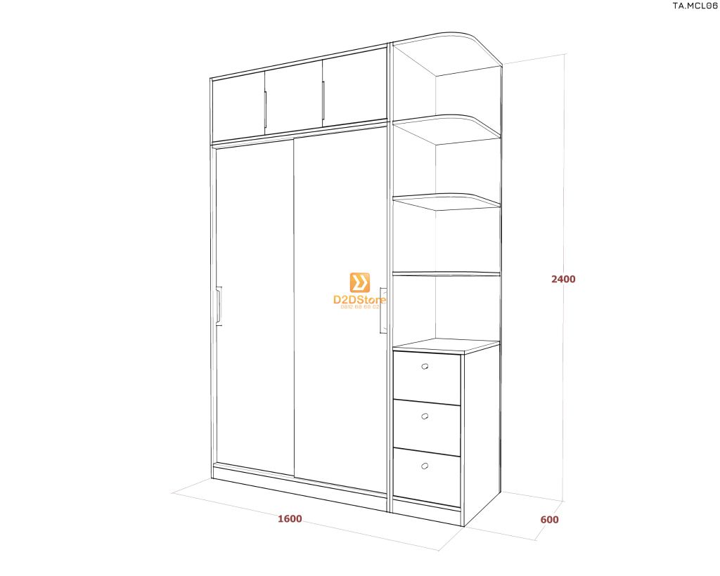 Tủ quần áo melamine cửa lùa TA.MCL06
