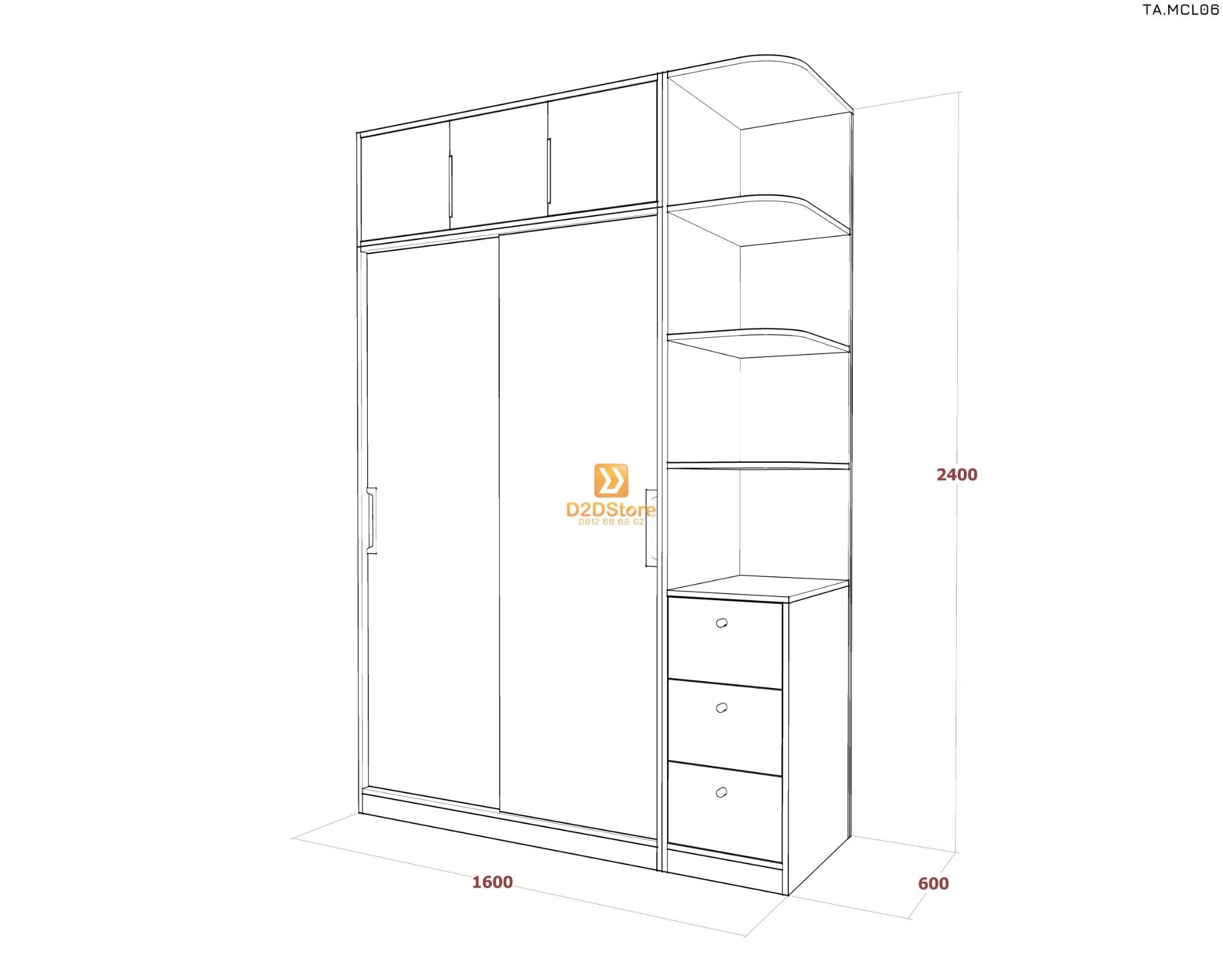  Tủ quần áo melamine cửa lùa TA.MCL06 