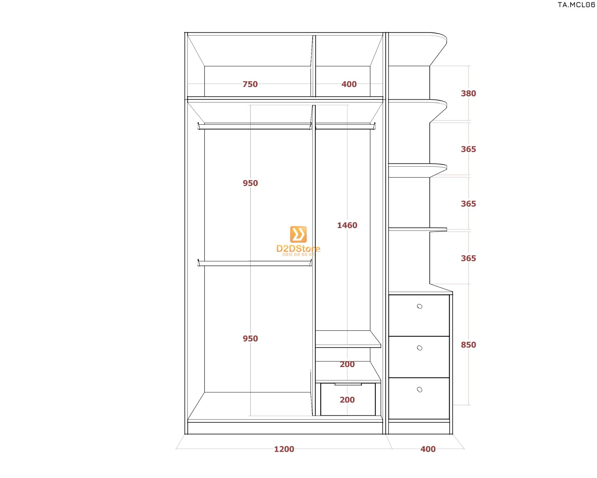  Tủ quần áo melamine cửa lùa TA.MCL06 