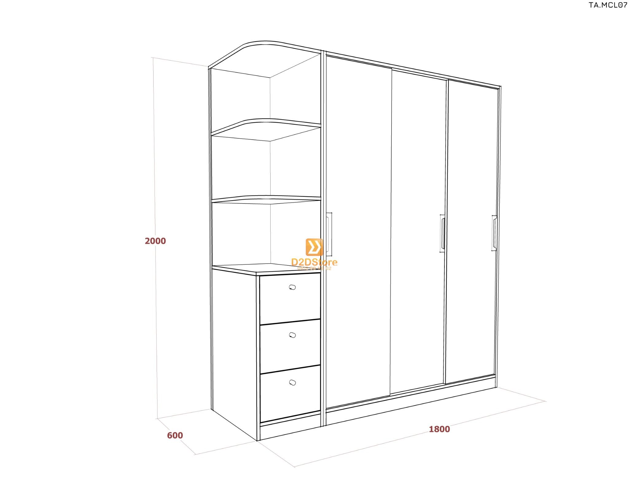  Tủ quần áo melamine cửa lùa TA.MCL07 