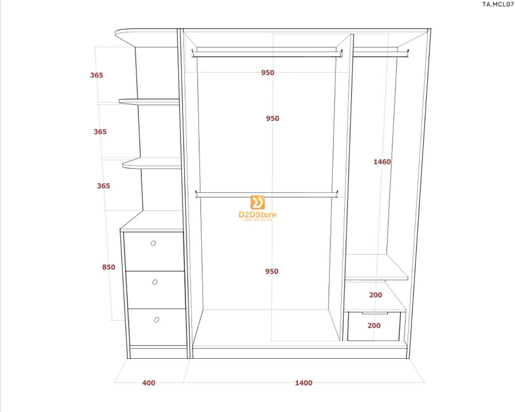 Tủ quần áo melamine cửa lùa TA.MCL07
