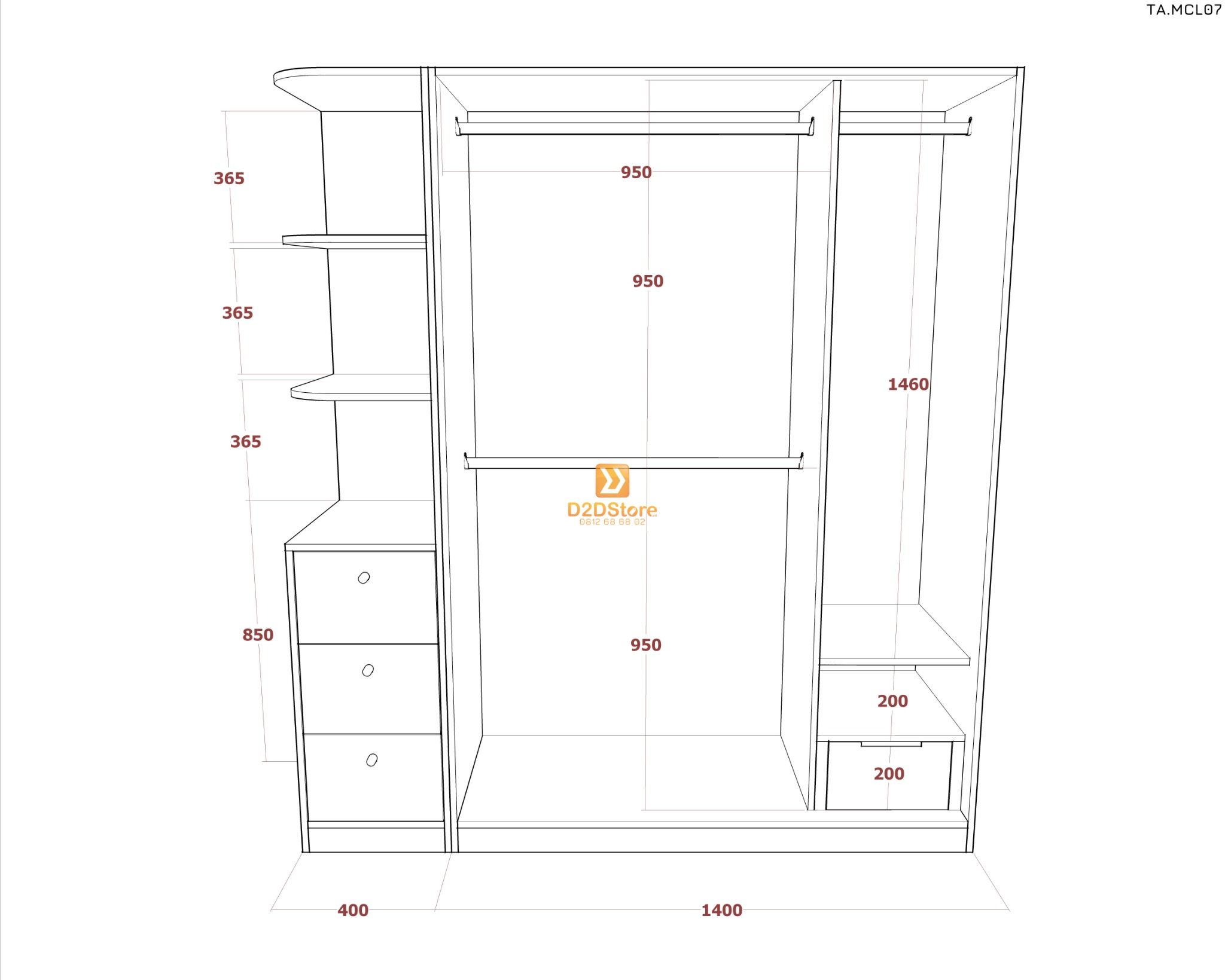  Tủ quần áo melamine cửa lùa TA.MCL07 