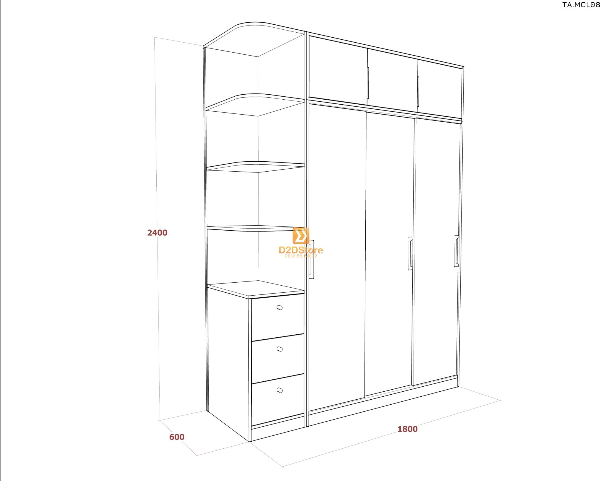  Tủ quần áo melamine cửa lùa TA.MCL08 