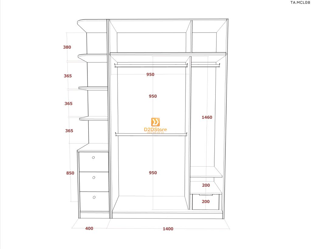 Tủ quần áo melamine cửa lùa TA.MCL08