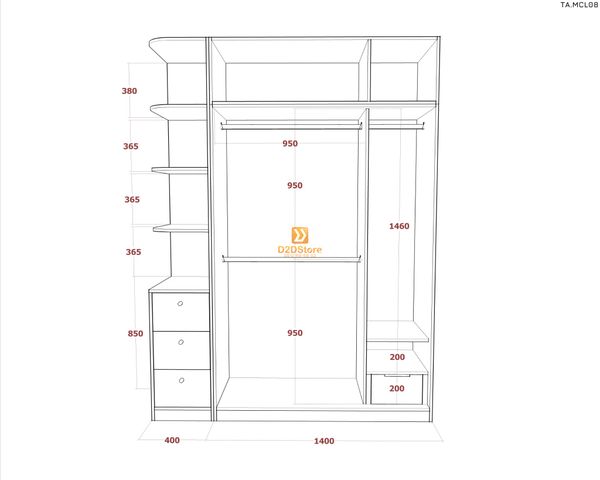 Tủ quần áo melamine cửa lùa TA.MCL08
