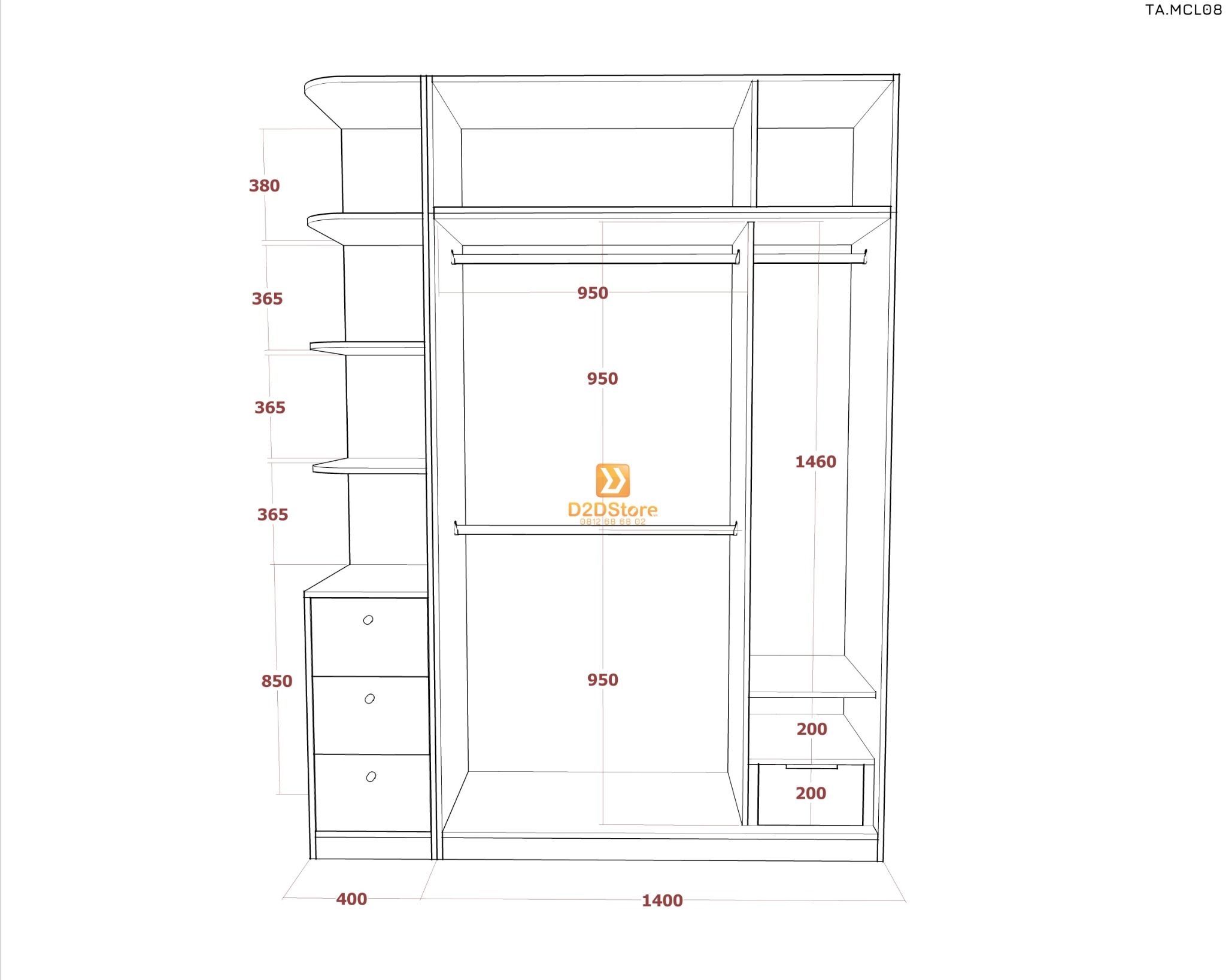  Tủ quần áo melamine cửa lùa TA.MCL08 