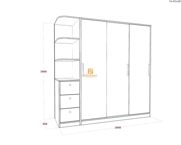 Tủ quần áo melamine cửa lùa TA.MCL09