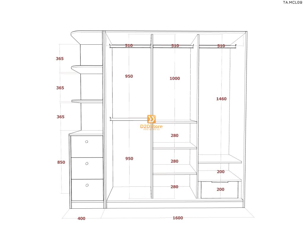 Tủ quần áo melamine cửa lùa TA.MCL09