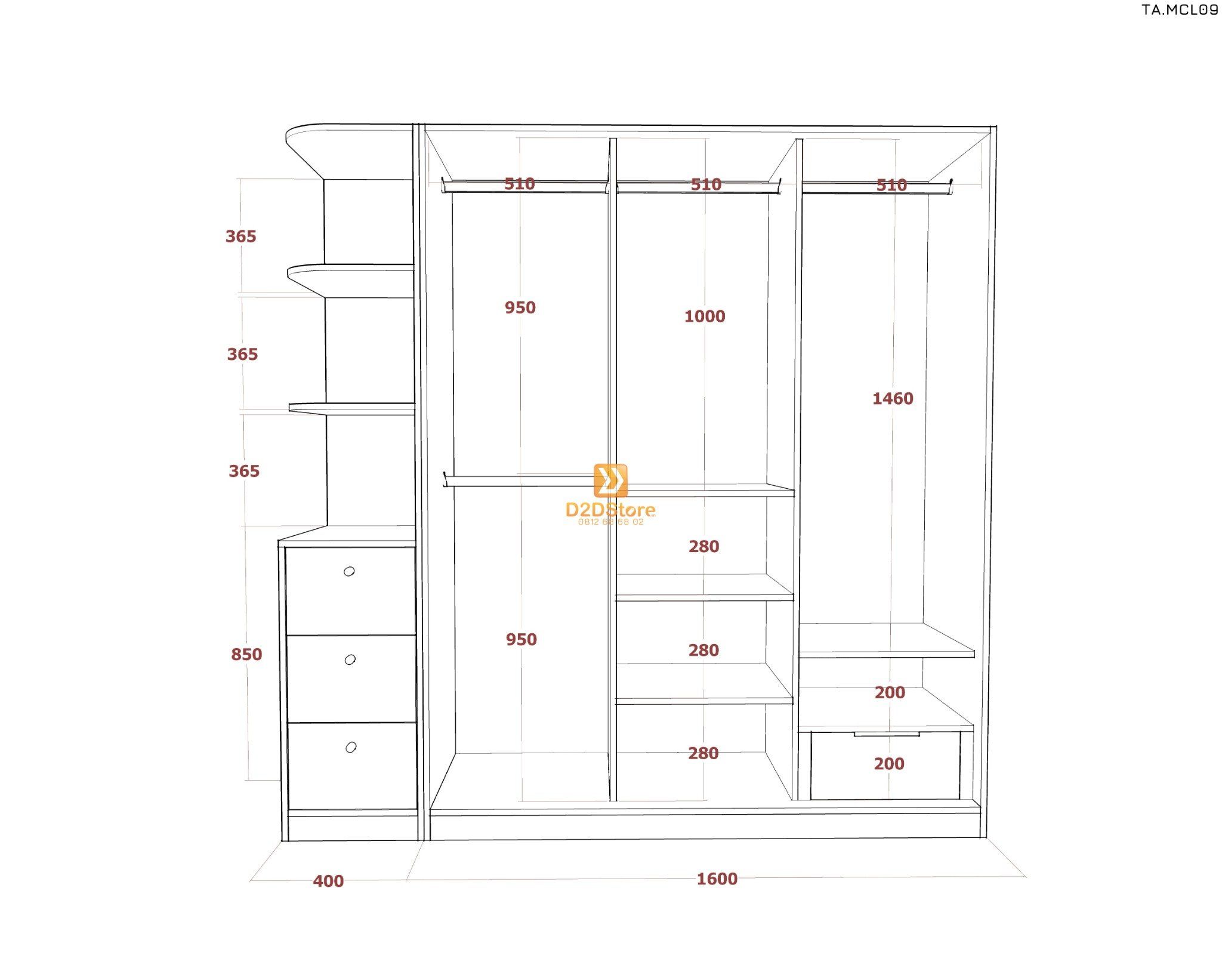  Tủ quần áo melamine cửa lùa TA.MCL09 