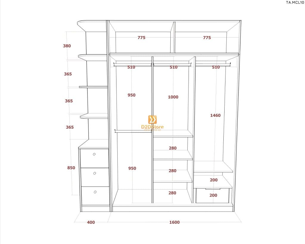 Tủ quần áo melamine cửa lùa TA.MCL10