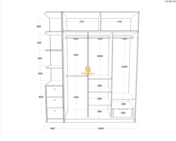 Tủ quần áo melamine cửa lùa TA.MCL10
