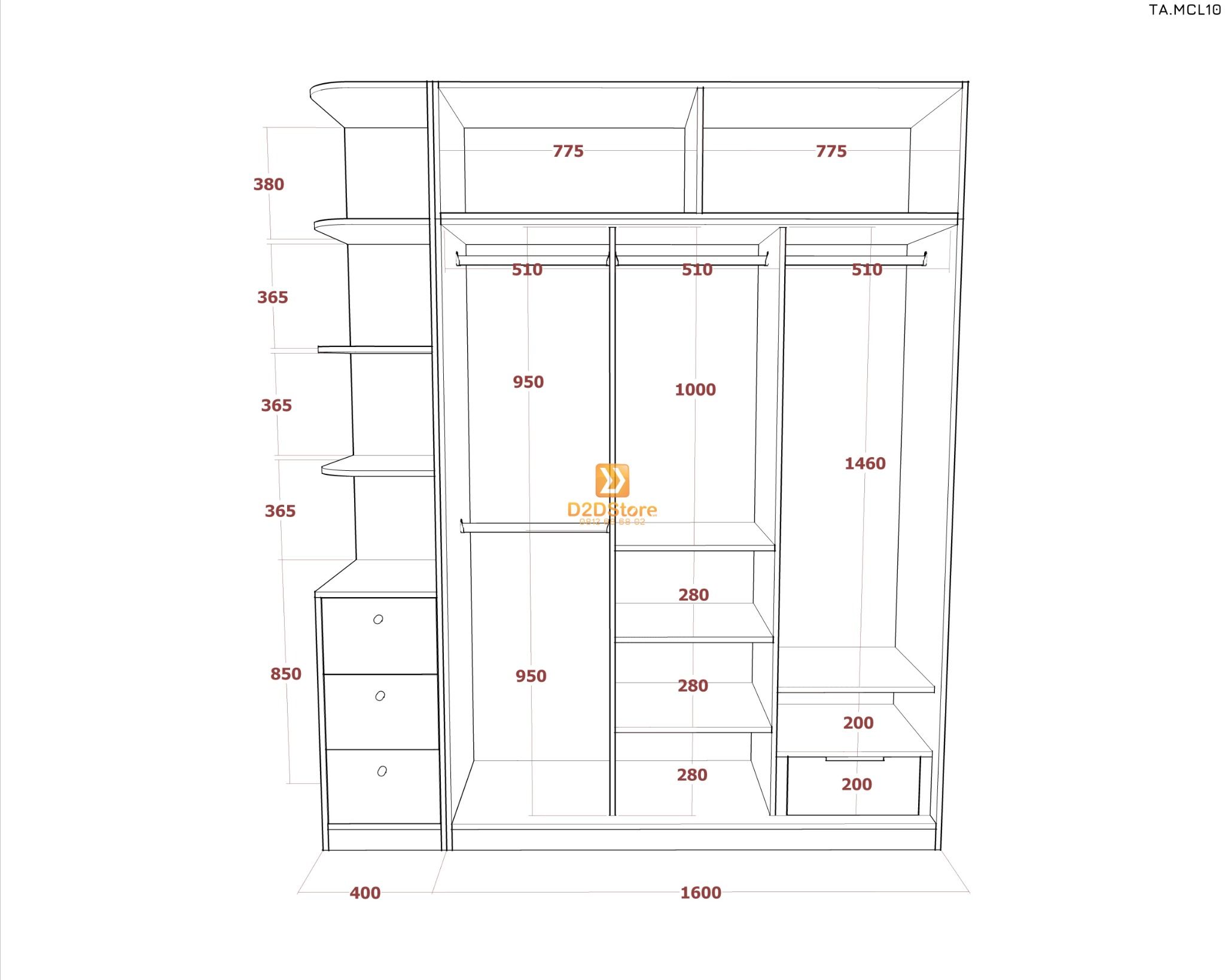  Tủ quần áo melamine cửa lùa TA.MCL10 