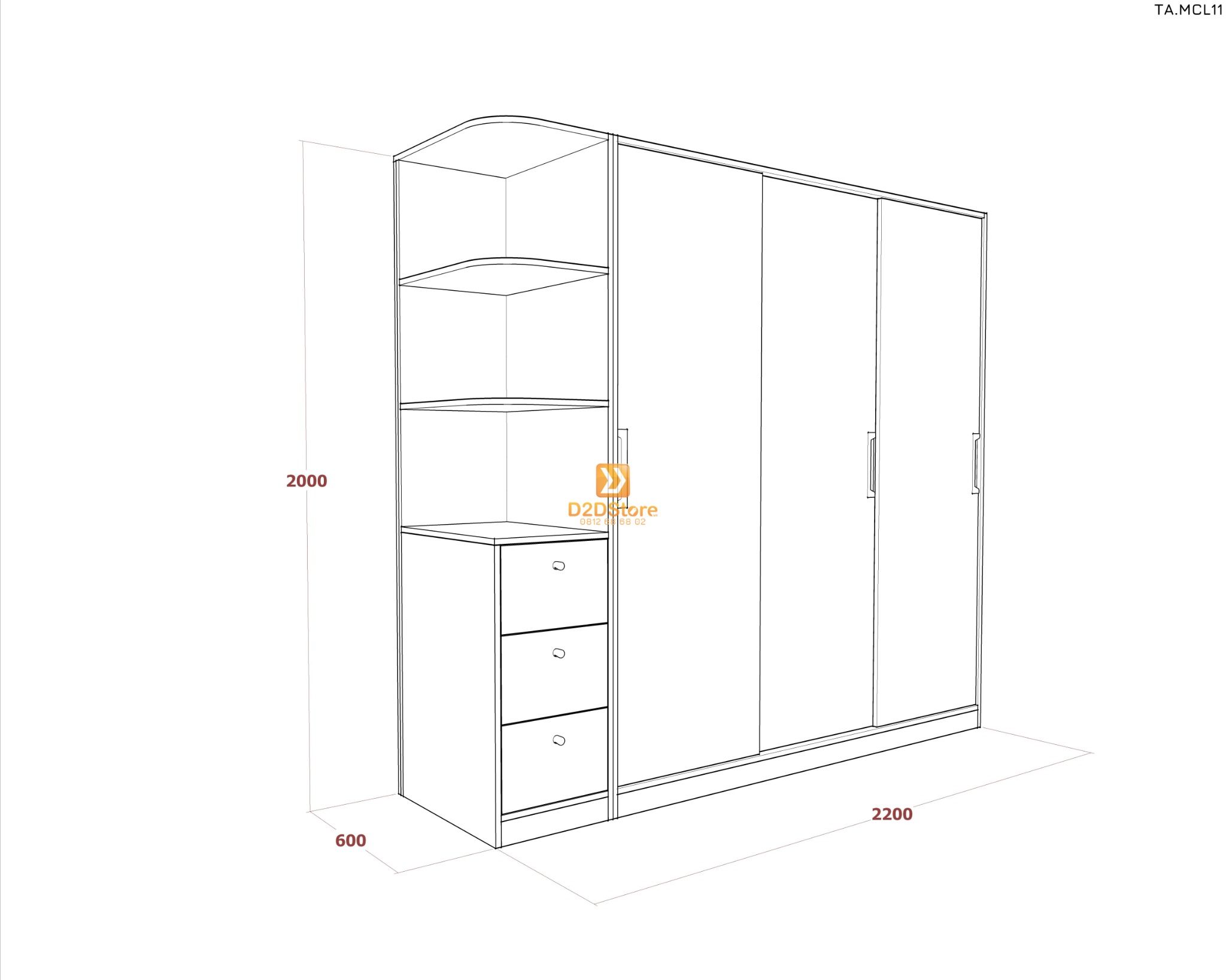  Tủ quần áo melamine cửa lùa TA.MCL11 