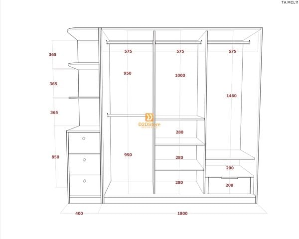 Tủ quần áo melamine cửa lùa TA.MCL11