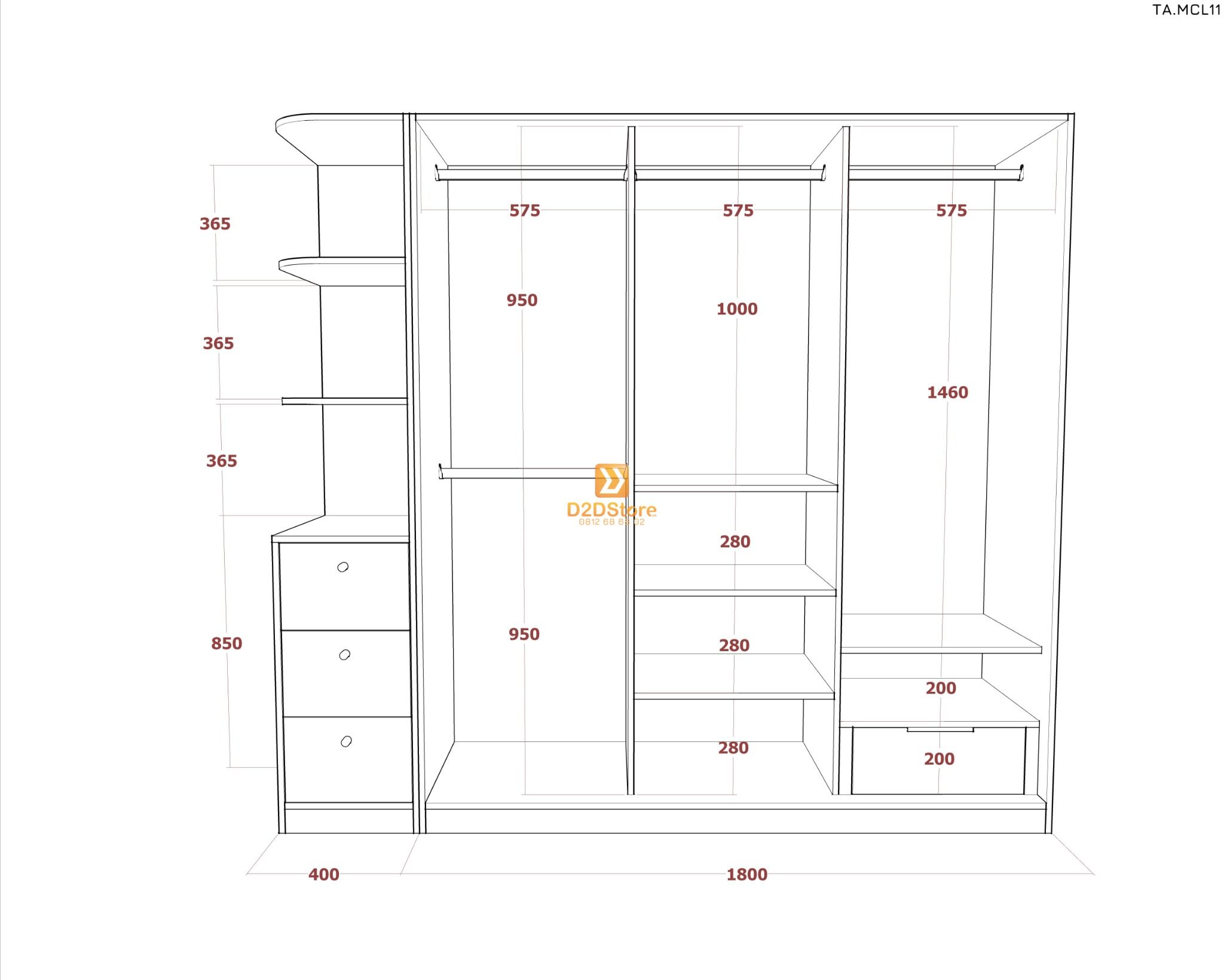  Tủ quần áo melamine cửa lùa TA.MCL11 