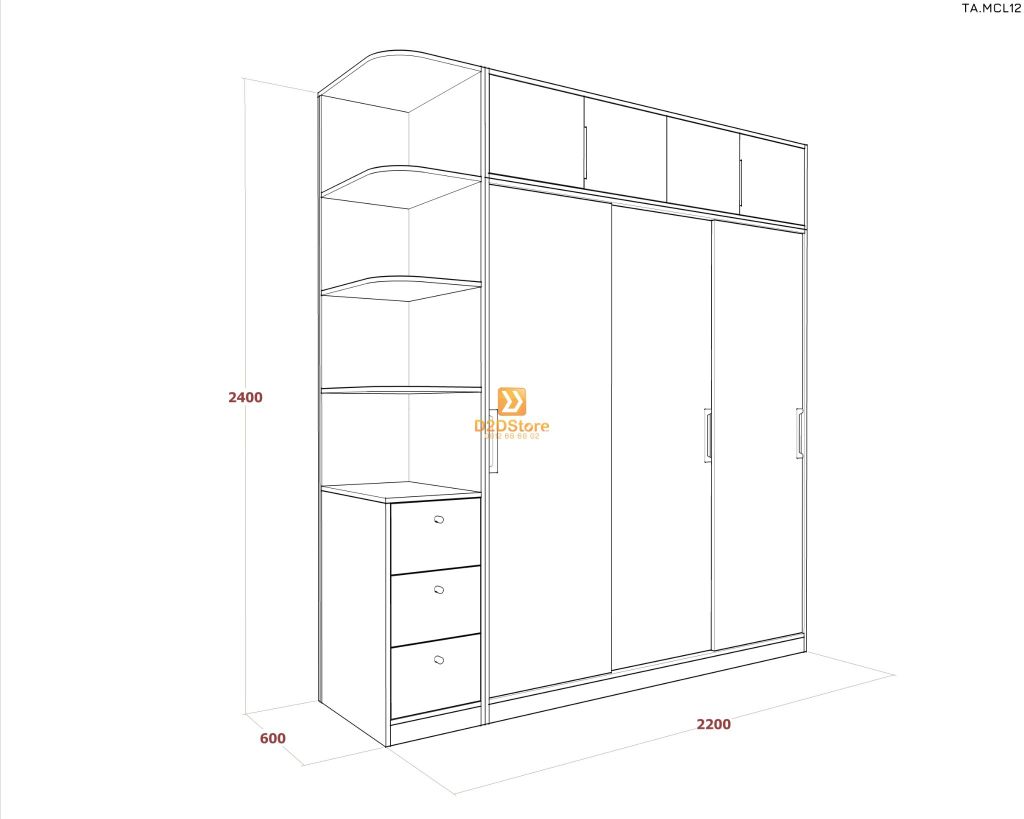 Tủ quần áo melamine cửa lùa TA.MCL12