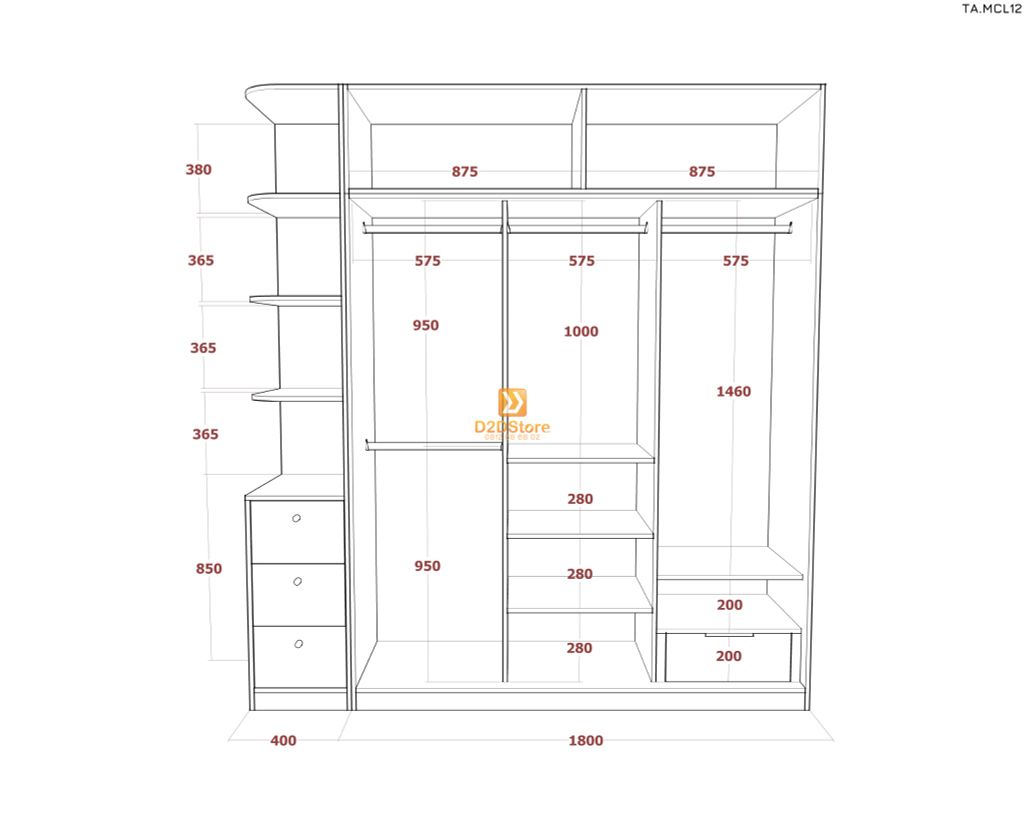 Tủ quần áo melamine cửa lùa TA.MCL12