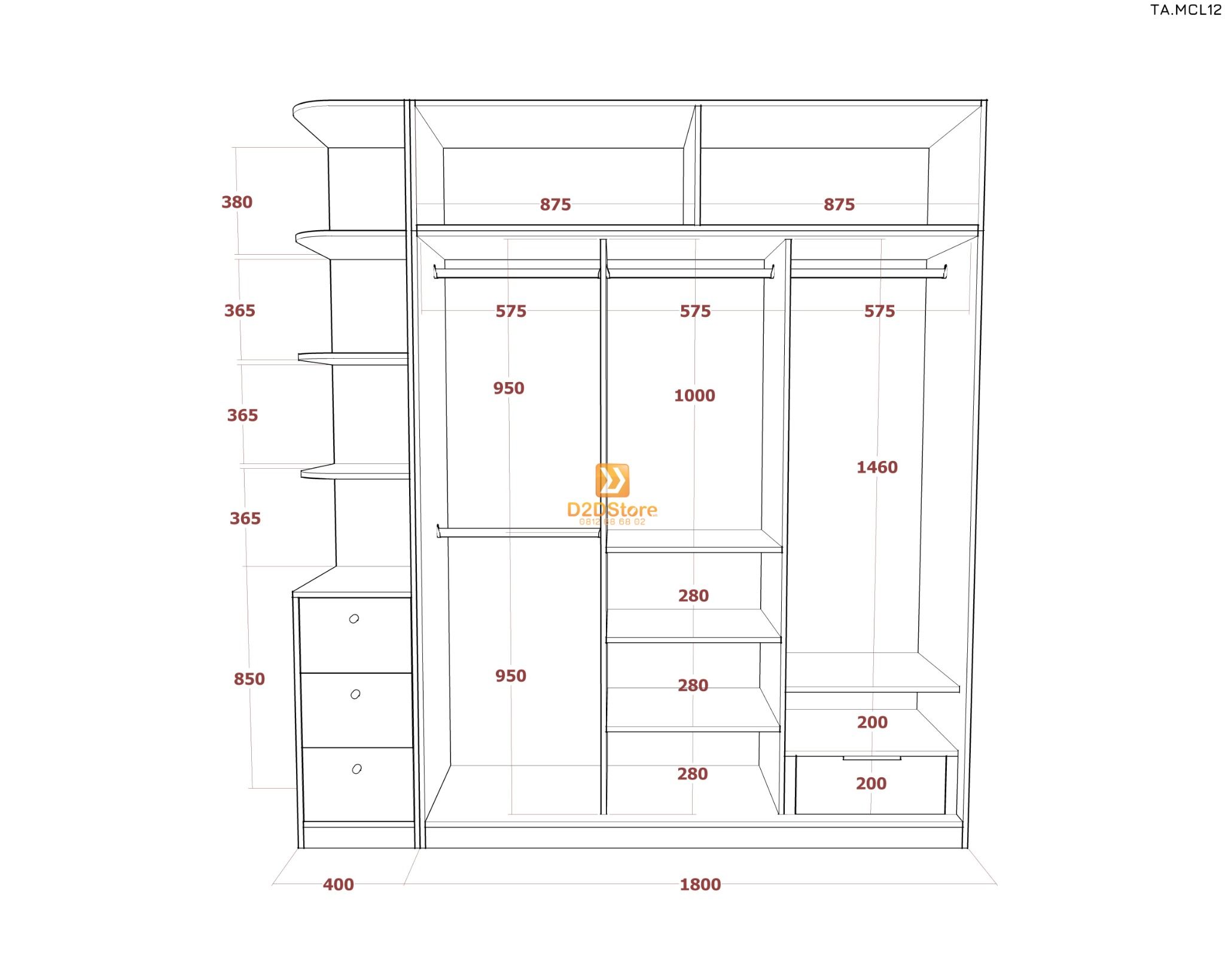  Tủ quần áo melamine cửa lùa TA.MCL12 