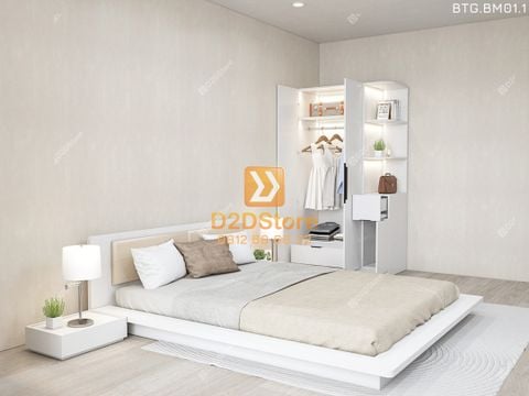 Bộ tủ giường đồng màu kích thước tủ 1200x2000 kết hợp giường kiểu nhật mã BTG.BM01.1