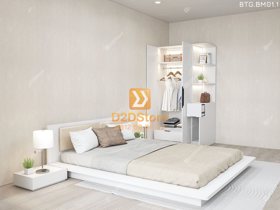  Bộ tủ giường đồng màu kích thước tủ 1200x2000 kết hợp giường kiểu nhật mã BTG.BM01.1 