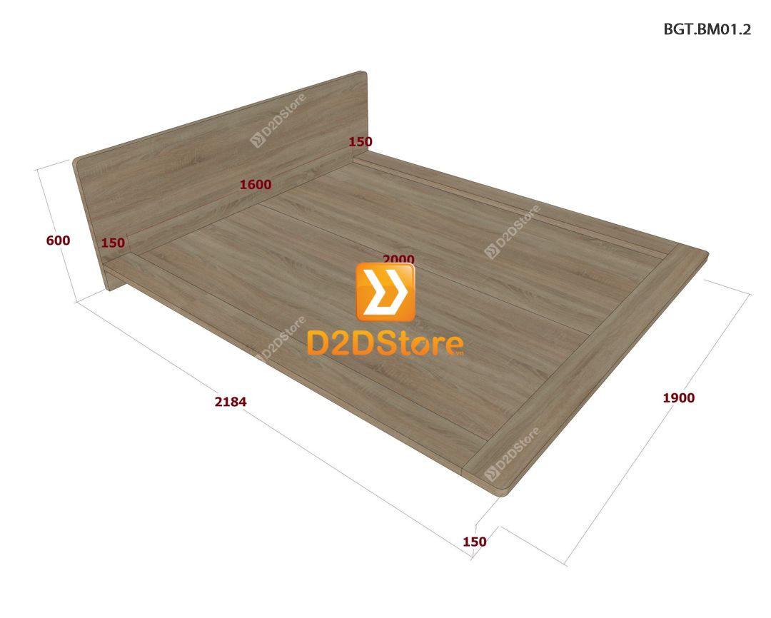  Bộ tủ giường đồng màu kích thước tủ 1200x2000 cánh kính kết hợp giường kiểu nhật mã BTG.BM01.2 